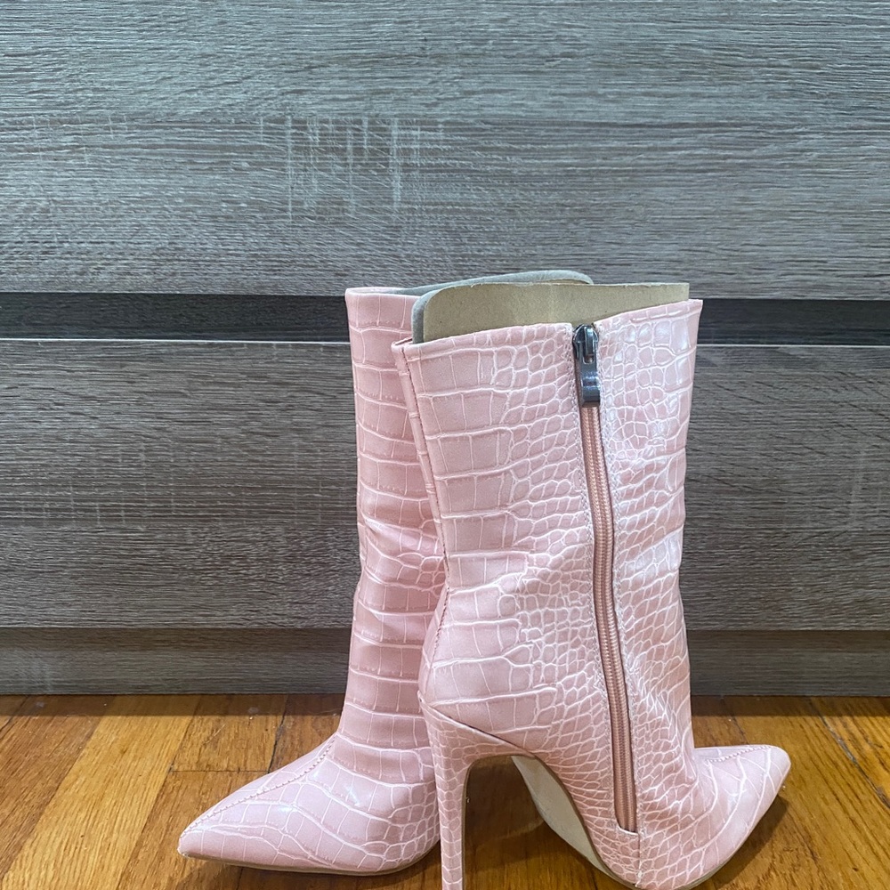 Pink FAUX SNAKE PRINT ANKLE BOOTS